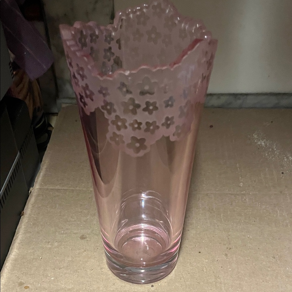 Pink Galway Floral Glass Vase 10 inch
